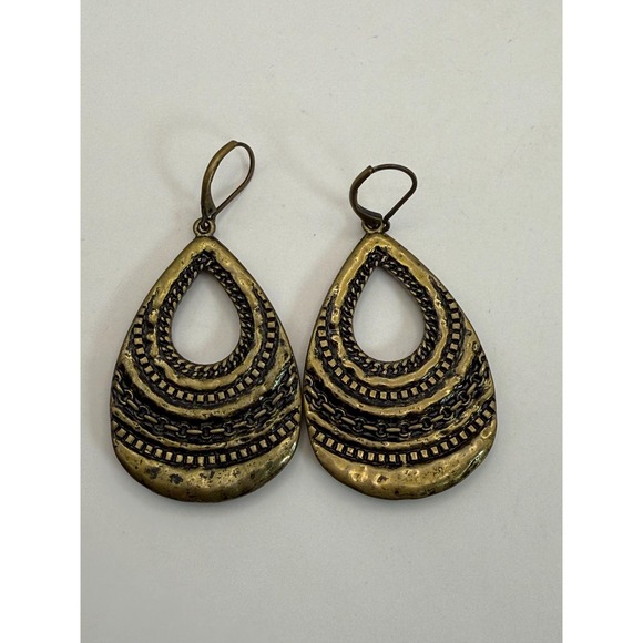 Boho Beaded Teardrop Dangle Earrings Bronze Tone Mixed Media - Picture 7 of 7